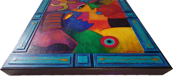 Image 1 of Origineel Schilderij Clemens Briels: "El Intercambio de Opiniones" (2008) - Gesigneerd & Certificaat!