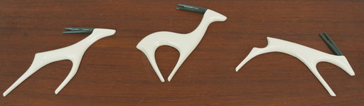 Teak-Wandpaneel im Mid-Century-Modern-Stil mit Porzellan-Antilopen von Sgrafo, modernes Design der 1960er (photo 2 of 9)