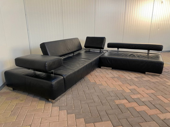 Image 1 of Bruhl zwarte leren hoekbank – Verstelbaar comfort – Ruim loungeontwerp – Gratis levering
