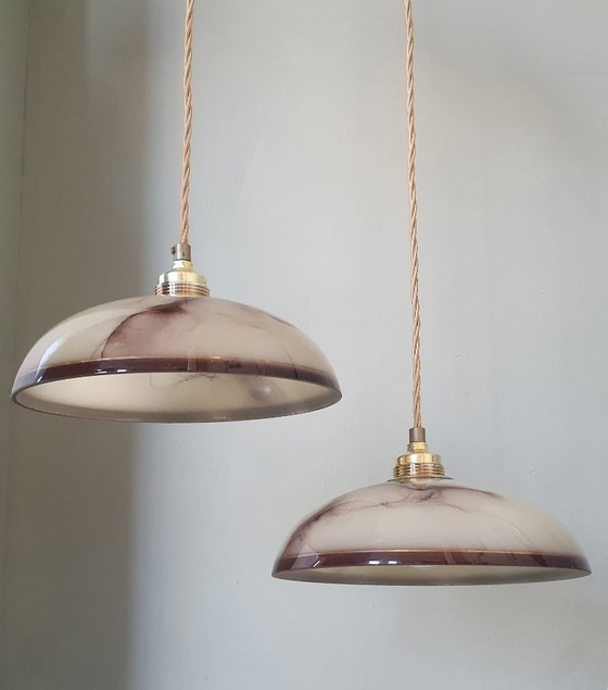 Image 1 of Set di lampade a sospensione vintage in opalino marmorizzato