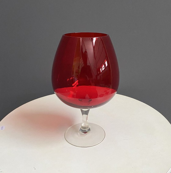 Image 1 of Empoli red large glass shape vase 1960s
