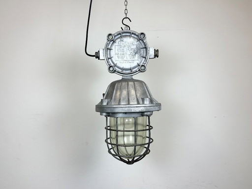 Large Industrial Cast Aluminium Cage Pendant Light, 1970s