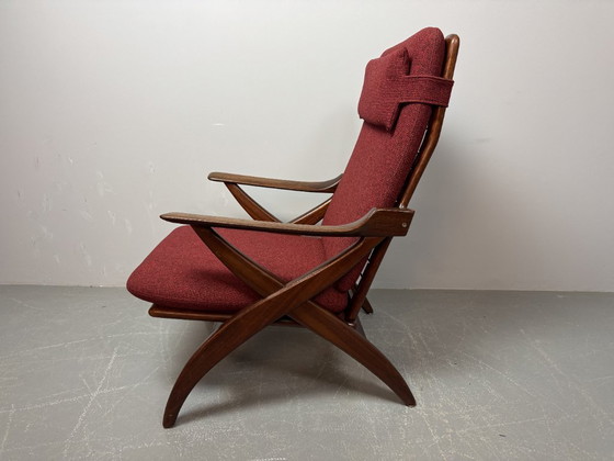Image 1 of Mid-Century High Quality Teak Lounge Chair with Burgundy Red Fabric Upholstery Attributed to Topform, The Netherlands, 1960s.