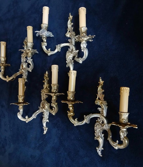 Image 1 of 4 espléndidos apliques/portavelas de pared de bronce al estilo Luis XVI/XV