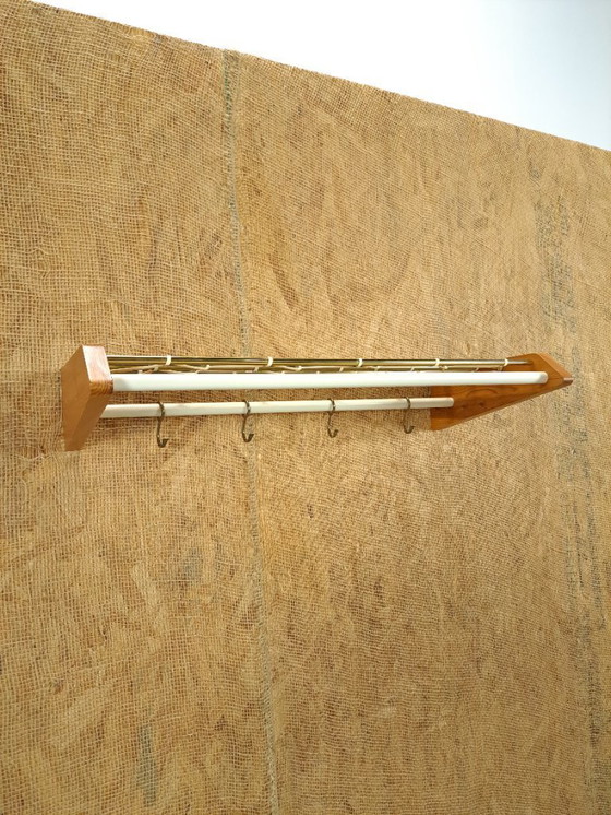 Image 1 of Coat rack from Sweden gold with wood, no. 11