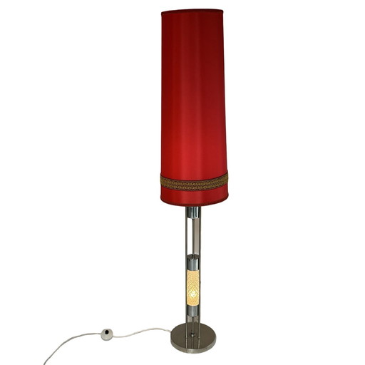Richard Essig - Floor lamp - Space age design - Crystal glass, chrome and fabric covered shade