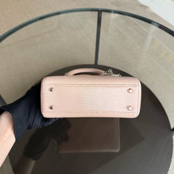 Image 1 of DIOR LADY MINI - EXOTIC LIZARD BEIGE COLOR SILVER HARDWARE