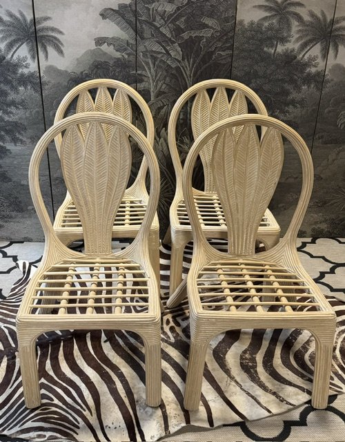 4 VIVAI DEL SUD ROTAN BAMBOE EETKAMER STOELEN 