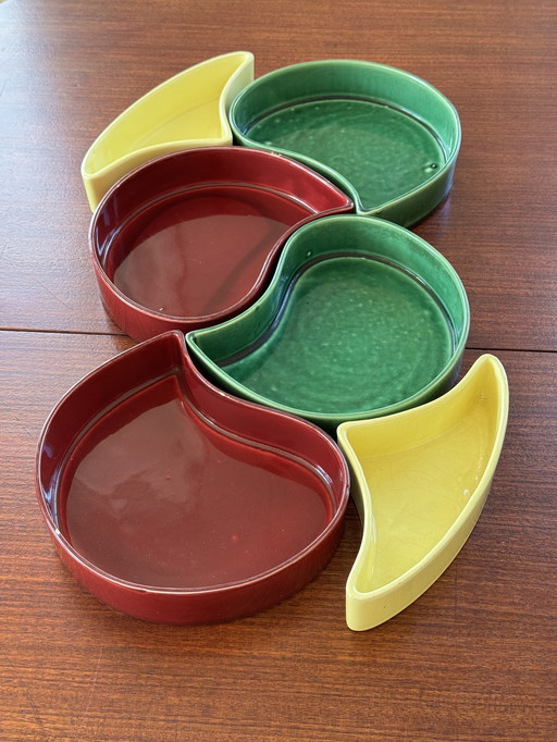 6 vintage bowls Gien France Val d'Or - handmade ceramics from the 50s/70s