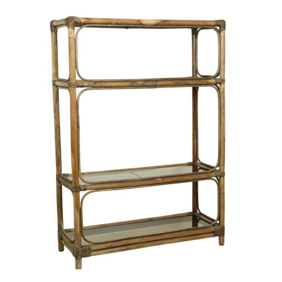 Image 1 of Vintage Boho Shelving Unit, Bamboo and Smoked Glass