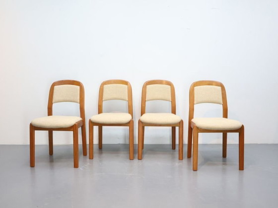Vintage Dining chairs / teak fabric / brown cream / Dyrlund – Scandinavian (photo 4 of 5)