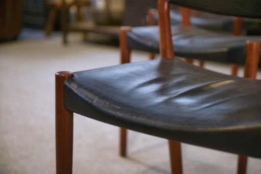 Ensemble de 6 chaises Ejner Larsen et A. Bender Madsen pour Willy Beck design scandinave en cuir et palissandre 1960's