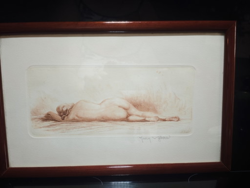 Nu allongé gravure sanguine – lithos zeefdrukken, Glass, Paper