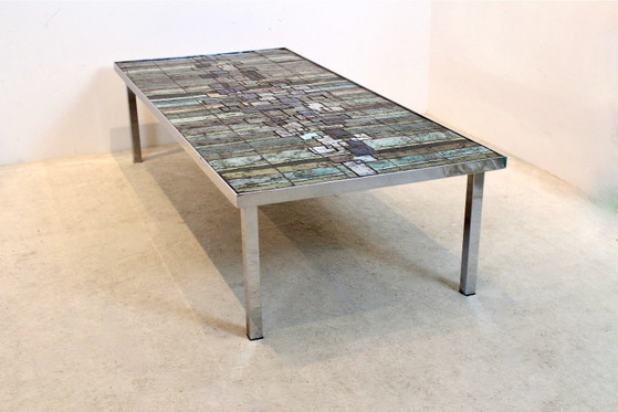 Pia Manu Salontafel met leisteen en keramiek mozaïek kunstwerk, Koffietafelboeken, Brutalist (foto 5 van 14)