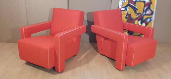 Image 1 of Cassina 2 Poltrona 637 Utrecht Nuova Mai Usata Lampo Rosso Lana 13L