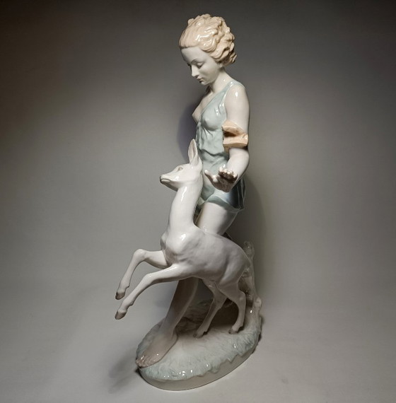 Hutschenreuther - Semi-nude Lady and Deer - 52,5cm - Porcelain, Sculpture, Creme (photo 6 of 22)