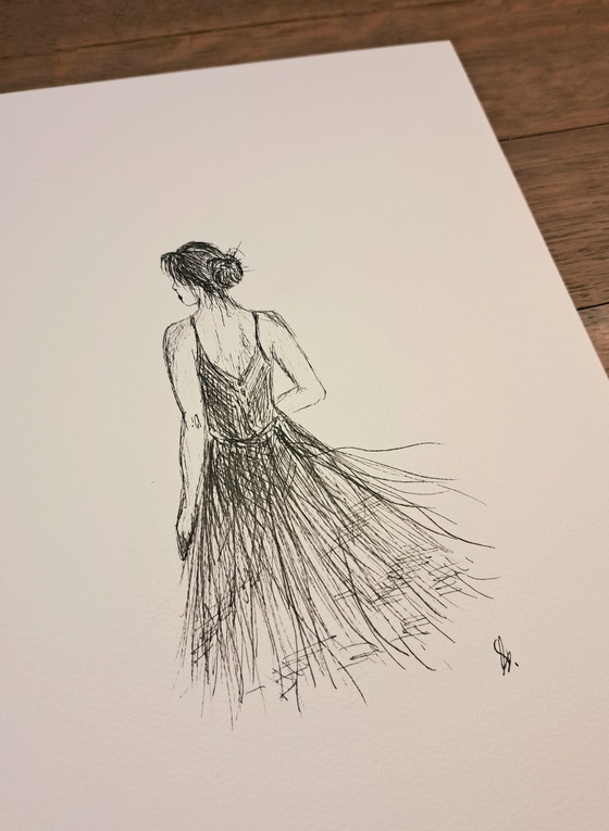 Image 1 of Illustration woman vintage look | Dark brown frame