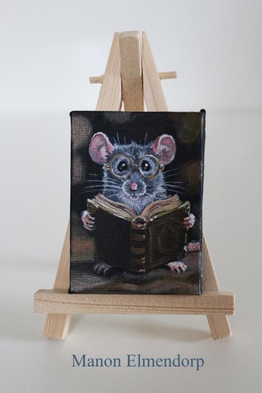 Hand-painted Painting Mouse "The Book of Spells"
