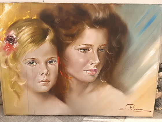 Gastone Peirano cuadro certificado maternidad – Pinturas y dibujos, Lienzo, Vidrio (photo 5 of 5)