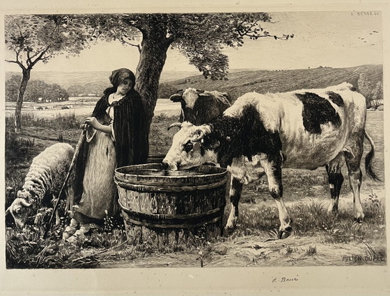 Original 19th-Century Engraving by Julien Dupré – Hand-Signed by A. Bessé – Paintings & Drawings, Paper (photo 4 of 5)
