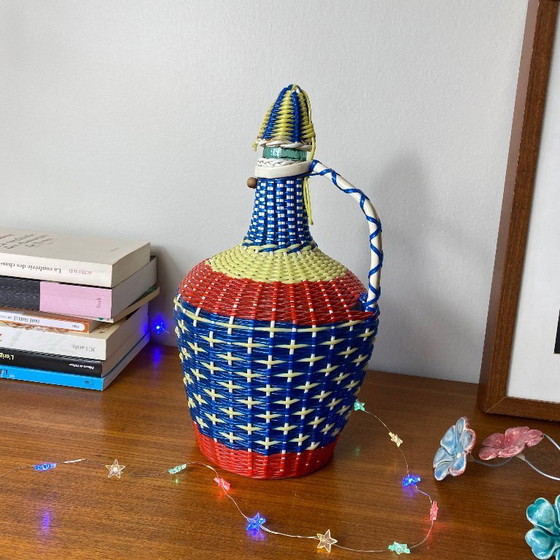 Image 1 of Glass bottle and vintage plastic braided scoubidou