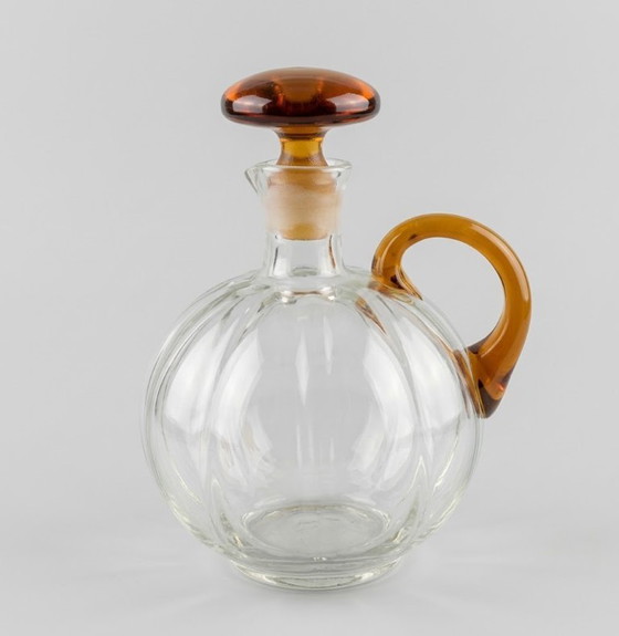 Preciosa Jarra de Cristal Art Déco / Mid-Century, Cristal Transparente y Ámbar, Vasos y jarras, Vidrio, Naranja (foto 4 de 5)