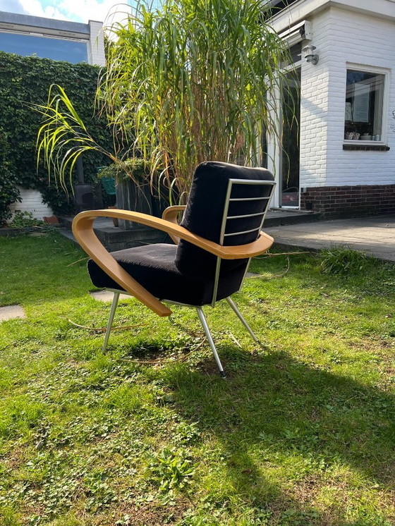 Image 1 of Harvink fauteuil zwarte ribstof