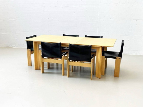 Image 1 of Set: 6 chairs model Monk and table by Afra and Tobia Scarpa for Molteni, 1973