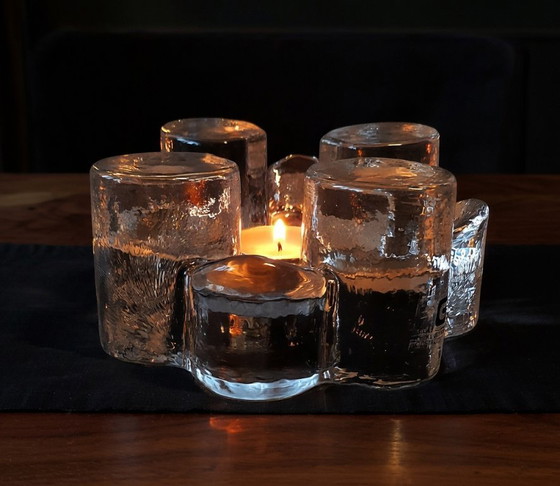 Image 1 of Vintage Georgshütte Glasdesign Theepotwarmer – IJsglas Rechaud – 15 cm | West Germany 1970