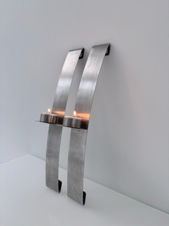 Set aus 2 Edelstahl Design Wandkerzenhaltern 39,5 cm – Rostfreier Stahl (photo 4 of 13)