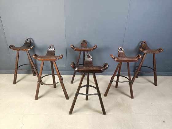 Image 1 of Mid century brutalist bar stools - set of 6, 1960s