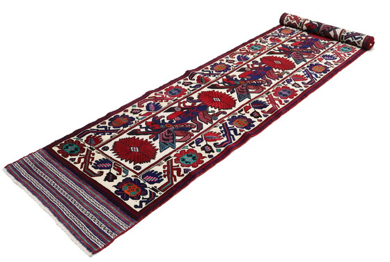 Image 1 of Afghaanse Kelim Deco Kunst Handgeweven Nieuw Tapijt 370 x 80 cm