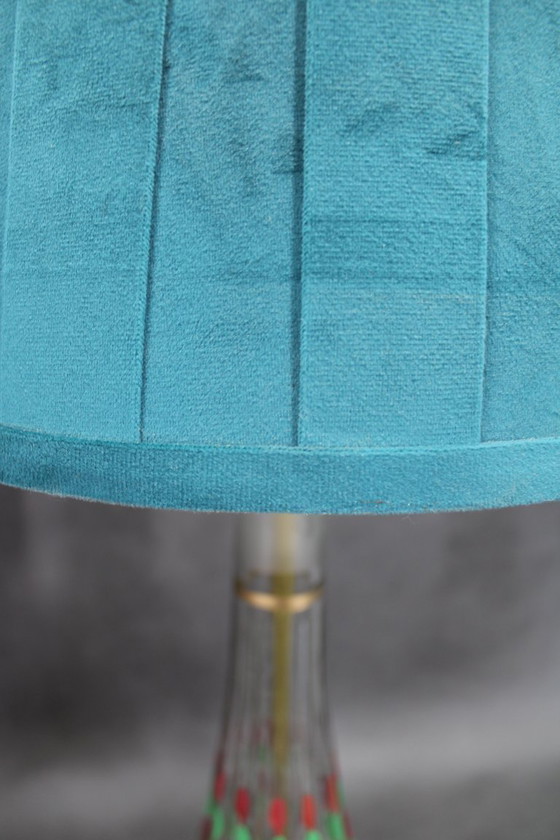 Image 1 of Paire de lampes de table en verre peintes à la main avec abat-jour en tissu neuf, Tchécoslovaquie, années 1960
