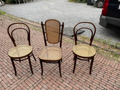 Chaises Thonet avec sangles.  3 pièces
