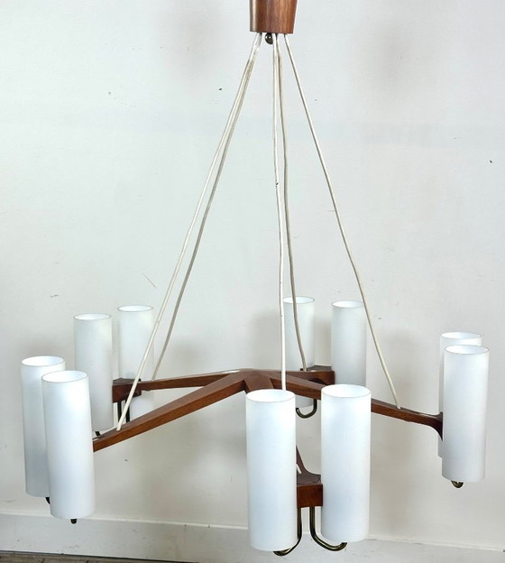 Lampadario Scandinavo Östen Kristiansson Per Luxus Svezia – 10 Luci – Anni '60 – Wood (photo 2 of 15)