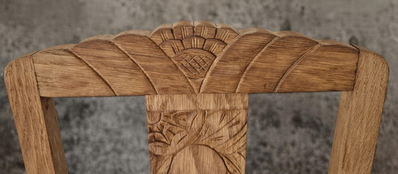 Image 1 of Set of 4 chairs - Solid oak - Art Deco style - 1940s