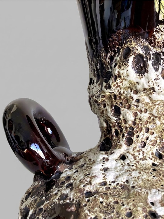 Image 1 of Grande vaso in ceramica Vallauris con manici, decorazione a smalto "lava", anni '60-'70.