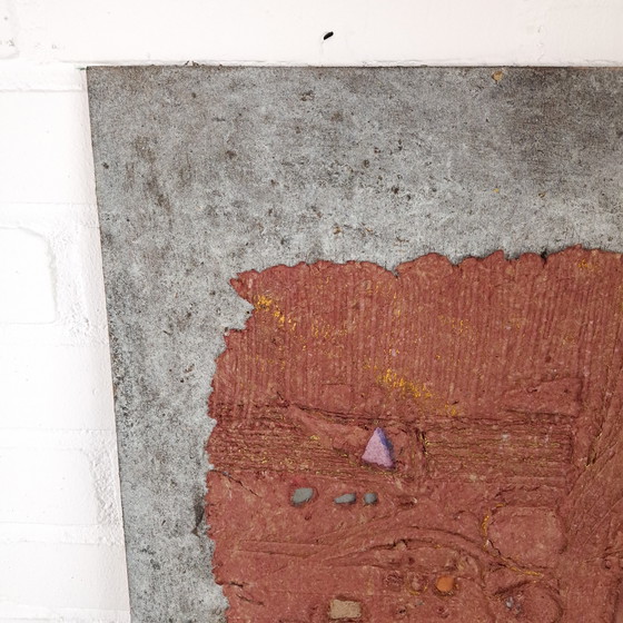 Image 1 of Wall artwork abstract Christophe Liron clay tablet with leather