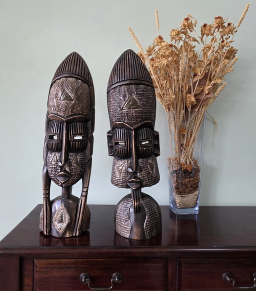 Große afrikanische Masken 58 cm | 2er-Set im Boho-Stil