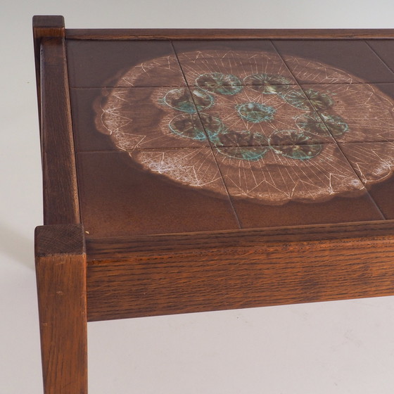 Image 1 of Mid Century Houten Salontafel Met Keramische Tegels Top