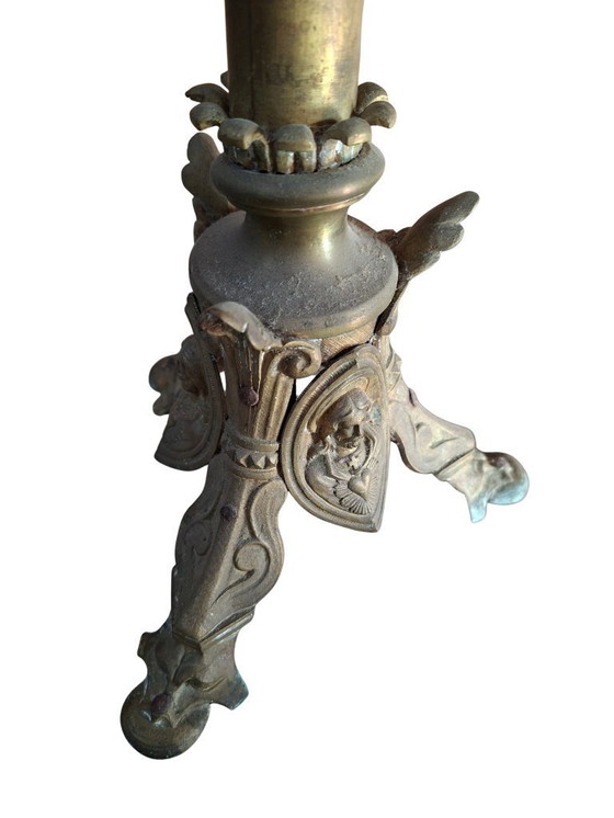 Image 1 of Pair of Antique Neo-Gothic Style BRONZE Altar Candelabra H 60 cm