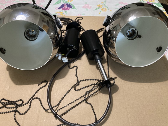 Image 1 of Pair of Chromed Metal Hangers, German Manufacture, 80's Hoffmeister Leuchten House