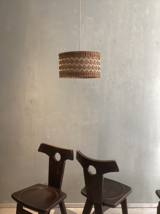 Lampe suspendue scandinave en rotin 1960 mid-century