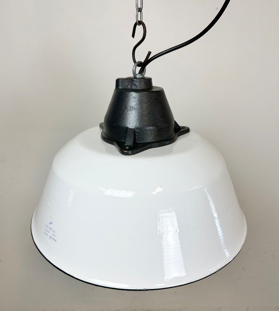 Image 1 of White Enamel and Cast Iron Industrial Pendant Light , 1960s
