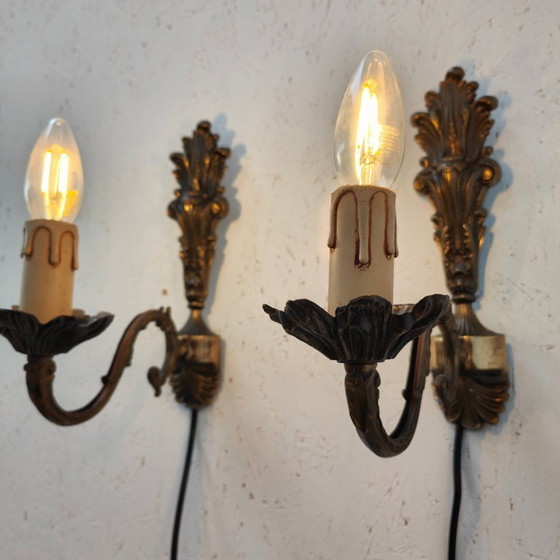 Image 1 of Vintage messing Hollywood Regency wandlampjes bedlampjes 02