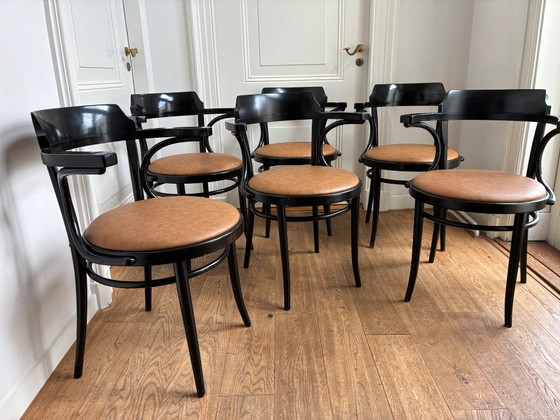 6x black Thonet style Armchairs with leather seat – Wood (photo 2 of 17)