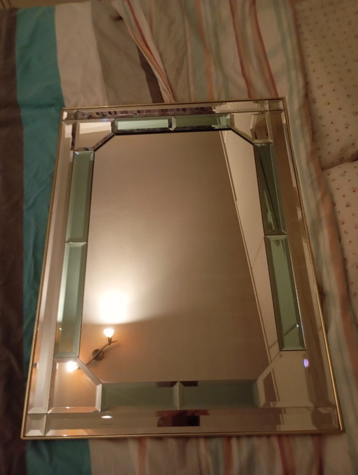 Art Deco Spiegel mit Goldrahmen und Facettenschliffglas