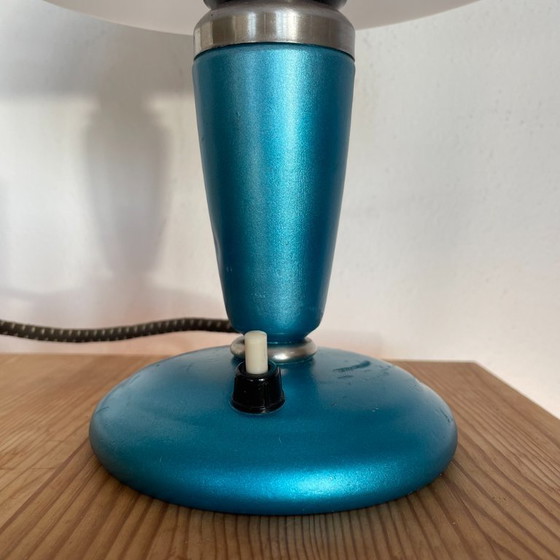 Rare Blue Metal Mushroom Table Lamp From USSR 1963 – Electrobut, Plastic (photo 7 of 11)