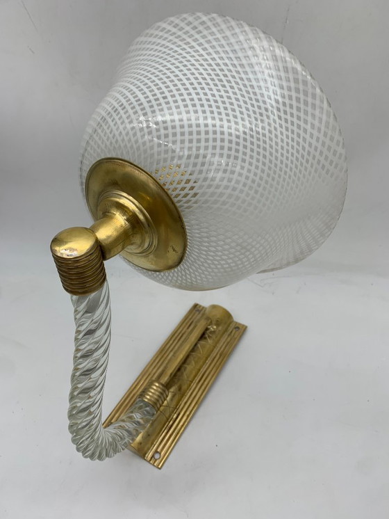 Image 1 of Paire d'appliques murales attribuées à Venini Reticello, fabriquées en Italie.