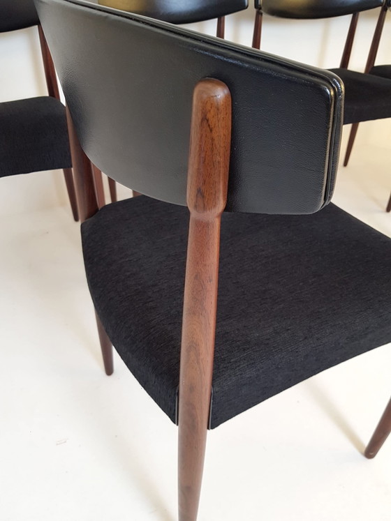 6 Chaises Vintage Danoises Palissandre Skai Noir Et Tissu – Chaises de salle à manger, Wood (photo 5 of 15)